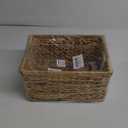 VATIMA Large Rectangular Wicker Basket with Wooden Handles for Shelves and Storage - Natural Water Hyacinth Basket for Organizing, 14.5 x 10.3 x 7.5 inches