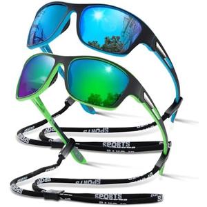suoso Polarized Sports Sunglasses for Men: UV400 Protection Glasses Womens Wrap Around Goggles for Driving Fishing 2 pck
