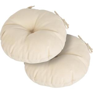 Magpie Fabrics Outdoor 15"x15"x4" Round Bistro Seat Cushions with Ties Set of 2, Tufted Waterproof Patio Floor Chair Pads for Home Garden Balcony Kitchen Office Porch, Beige