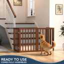Homykic Bamboo Freestanding Dog Gate, No Assembly Pet Gate Indoor, 24H x 75W Extra Wide Foldable Puppy Barrier Fence with Support Feet for the House, Doorways Stairs, 4 Panels, No Drillings, Walnut