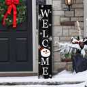 Winter Welcome Sign Vertical Porch Sign with Snowman and Snowflakes Black Wood Outdoor Christmas Holiday Decor for Home Outdoor Yard Party
