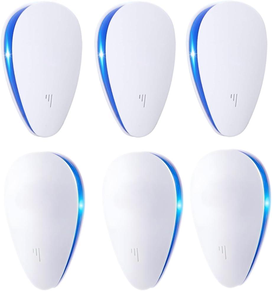 6 Pack Ultrasonic Pest Control Repeller, Pest Control Ultrasonic Repellent Electronic Insects Rodents Repellent for Mosquito, Mouse, Cockroaches,Rats,Bug, Spider, Ant, Flies, Home, Warehouse, Kitchen