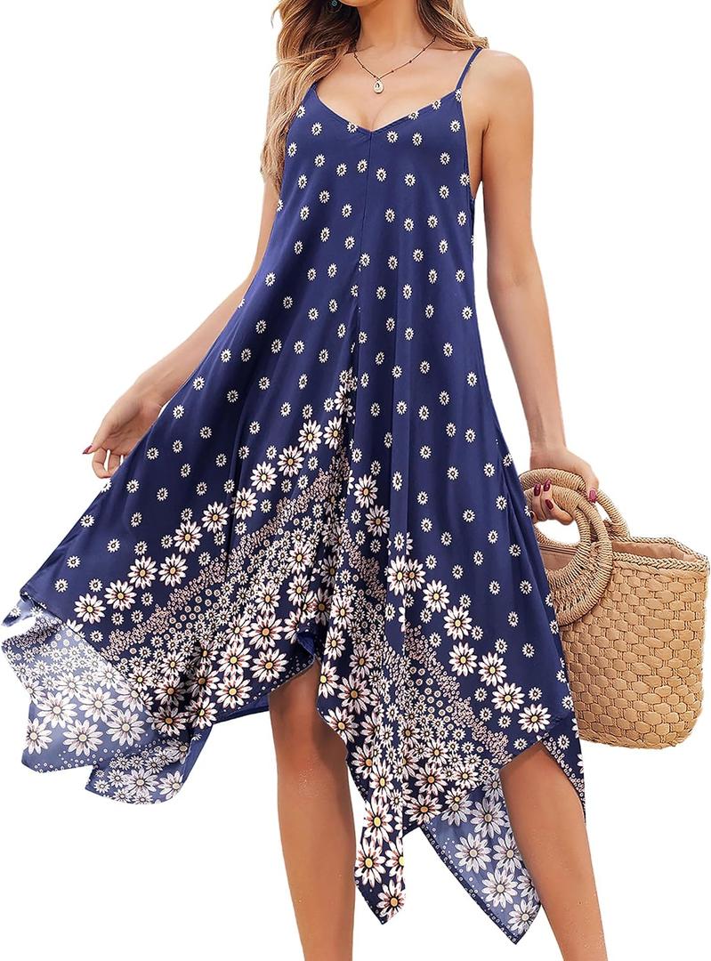 Chigant Women's 2026 Summer Dress Casual Boho Sundress Spaghetti Strap Swimwear Cover Up Beach Flowy Midi Vacation Dresses XXL