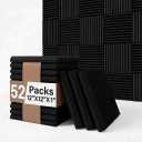 52 Pack Acoustic Foam Panel Wedge Studio Soundproofing Wall Tiles 12" X 12" X 1" (Black)