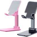 OGMAPLE 2 Pcs MT-6 Cell Phone Holder, Adjustable Angle and Height, Anti-Slip Silicone Pad, Foldable and Portable, Compatible with 4-8 Inch Devices(Black+Pink)