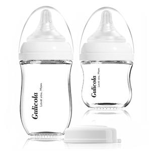 Gulicola Natural Glass Baby Bottle Newborn Set, 3 oz and 5 oz with Extra Slow Flow & Slow Flow Nipple, Anti Colic, 0-3 Months, 2 Pack - White (Clear)