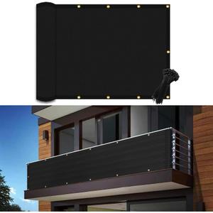 4'10' Black Balcony Privacy Screen Fence Cover UV Protection Weather Resistant Waterproof Shade Cloth for Outdoor Patio Apartment Backyard Porch Deck Railing with Zip Ties