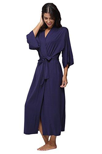 Women's Soft Kimono Long Robes Nursing Robes Maternity Bathrobes,Navy Blue XL