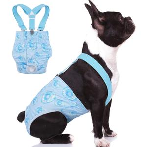 Reusable Female Dog Diapers with Suspender, Washable Dog Period Panties, Highly Absorbent Female Dogs Diapers for Heat Incontinence, Large (Blue)