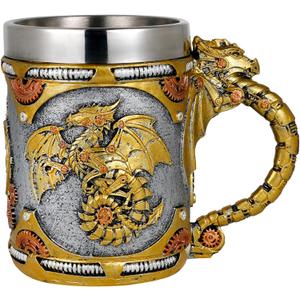 alikiki Medieval Steampunk Dragon Mug - 15.8oz Renaissance Mechanical Dragons Beer Stein Tankard Stainless Coffee Cup Father Day Gift Mug for Dragon Collector Lovers Themed Party Decoration