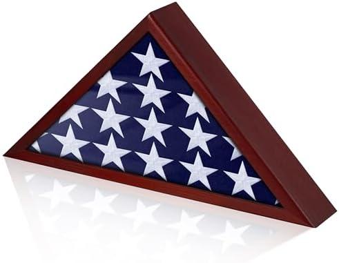 Gyaozii Flag Display Case for Burial Flag Real Glass Front, Solid Wood Flag Holder for 5'x9.5' Flag with Wall Mount, Mahogany Military Shadow Box Frame for Veterans