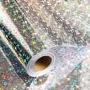 Flyhill Silver Holographic Wrapping Paper Roll, Colorful Shiny Iridescent Star Silver Foil Gift Wrap for Birthday, Disco Party, Wedding, Christmas, Bridal Shower, Father's Day, Graduation - Mini Roll 17inch*32.8ft