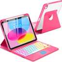 Touchpad Keyboard Case for iPad (A16) 11th 10th Generation, 360 Rotation Cover with Pencil Holder Wireless Backlit Detachable Keypad for iPad 11 inch 2025/10 Gen 10.9" 2022 Watermelon Red