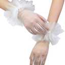 Bridal Short Tulle Sheer Gloves for Women Tea Party Ruffle Mesh Gloves Wedding Opera Glove (White)