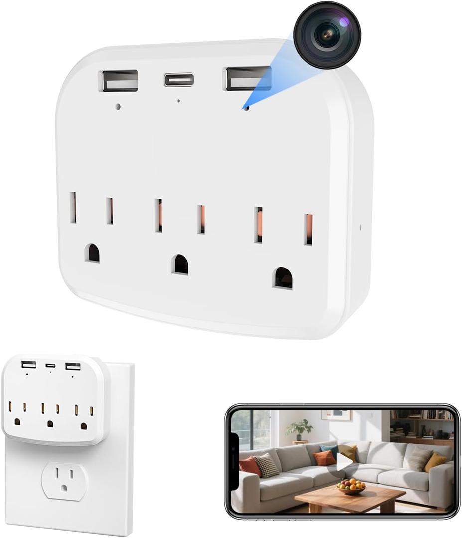 1080P WiFi Wall Camera with Fixed Phone Holder, Dual-Band 5G/2.4G Outlet Camera, 2-in-1 Plug-in Indoor Wall Monitor, Motion Detection, 32GB SD Card Included, Home & Office Use