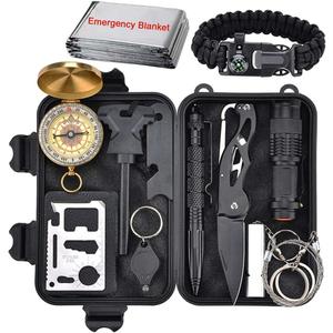 XUANLAN Emergency Survival Kit 13 in 1, Outdoor Survival Gear Tool with Survival Bracelet, Fire Starter, Whistle, Wood Cutter, Water Bottle Clip, Pen (Survival Kit 2)