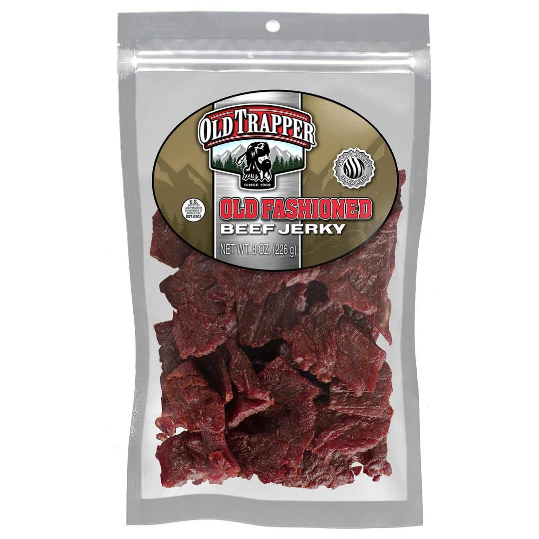 Old Trapper Beef Jerky, Old-Fashioned 8 Ounce Bag, Tender Meat Snacks for Lunches or Between Meals, 11 Grams of Protein, Zero Grams of Fat, and 70 Calories per Serving (Pack of One) (EXP 09/01/27)