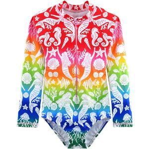 Girls Long Sleeve Swimsuit One Piece Bathing Suit Zipper UPF 50+ Rash Guard Swimwear Size 3-12T (7-8 Years, Mermaid 025)