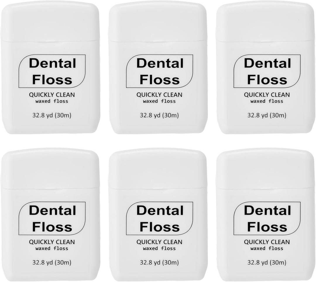 Baderke 6 Pack Mini Dental Floss, Travel Pack, 30 M Each Waxed Glide Floss Oral Care for Family Teeth and Gum Protection Effective Plaque Removal, Slides Smoothly, (White)