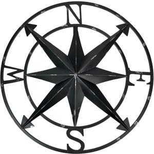 Zeckos Distressed Metal Nautical Compass Rose Wall Dcor - Rustic 20-Inch Diameter Hanging Art with Vintage Black Enamel Finish - Perfect for Indoor and Outdoor Display