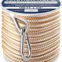 RainierSupplyCo Boat Anchor Rope - Double Braided Marine Rope Anchor Line - 100/150 / 200/300 ft Nylon Boating Line with 316 Stainless Steel Thimble and Heavy Duty Marine Grade (White Gold)