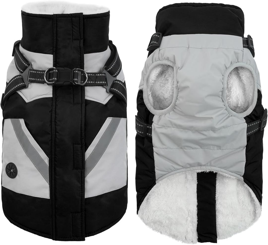IECOii Warm Small Dog Coat Harness with D Ring -Black,Small- Zip Small Dog Jacket Winter Reflective, Fleece Lined Dogs Snowsuit Snow Jacket,Pet Clothes for Small Dogs Yorkshire Terrier Bichon Shih