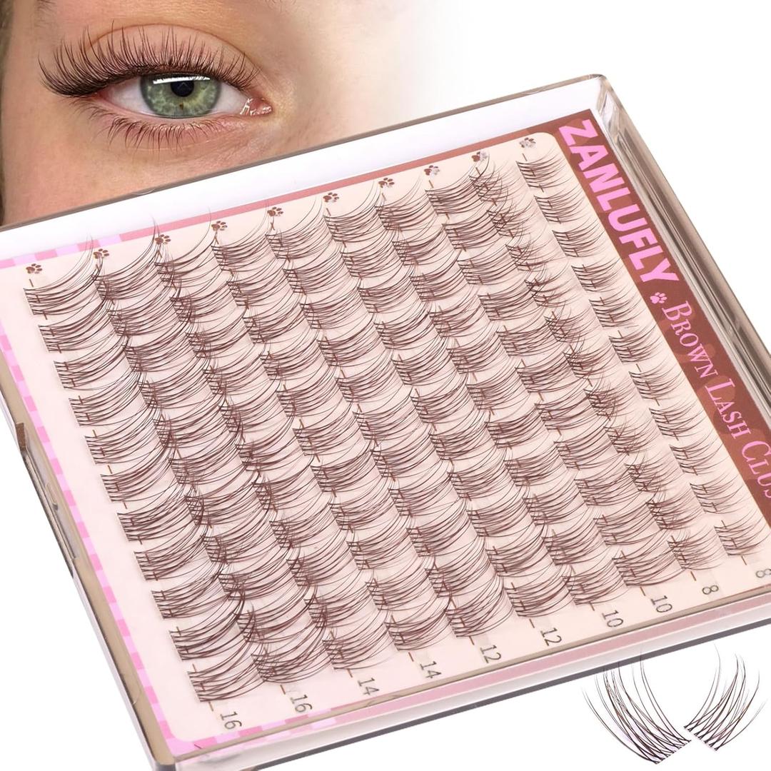 Brown Lash Clusters Natural Eyelash Clusters Invisible Band Brown Lash Extension C Curly Dark Brown Wispy Lash Extension DIY Individual Eyelash Extension