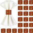 LemonRoad 40 Pcs Brown Leather Napkin Rings Bulk Vintage PU Buckle Napkin Holder for Farmhouse Dinner Party Wedding Birthdays Table Decoration