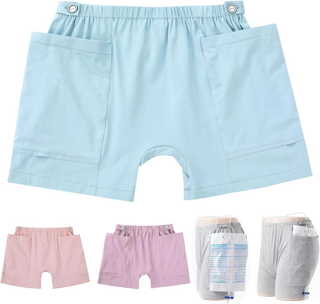 Urine Bag Pants for Women,Underwear Urine Bag Pants Urine Drainage Bag Underwear,Nephrostomy Bag Pants for Abdominal Surgeries Patient (Medium, Light Blue)