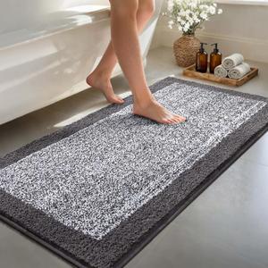 70x24 Long Bathroom Rugs Washable Non Slip, Grey Bath Mat for Bathroom Floor Tub, Soft Absorbent Quick Dry Mats for Shower,Bathtub,Home Decor