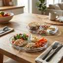 Set of 2 Clear Glass Dinner Plates, 3 Sections, Microwave & Dishwasher Safe, Reusable Portion Control Trays for Meal Prep, Salad, Parties, Adults & Kids