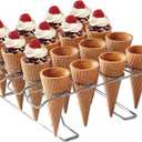 Newthinking Cupcake Cones Baking Rack, 16-Cavity Stainless Steel Ice Cream Cone Stand Holder Foldable Cake Decorating Pastry Tray Waffle Cones Holder for Baking, Cooling, Display