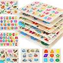 GRINNNIE Wooden Peg Puzzle for Toddlers, 6 Pack Toddler Puzzles Set for 3 4 5 Years Old (Alphabet Number Shape Animal Dinosaur Vehicle), Preschool Education Learning Puzzle Toys for Girls and Boys