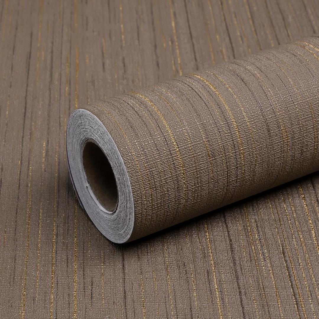 Qianglive Brown Grasscloth Peel and Stick Wallpaper - 15.7"x120" Vintage Texture Removable Waterproof Wall Paper for Room Walls, Cabinets, Furniture, Drawers, Desk