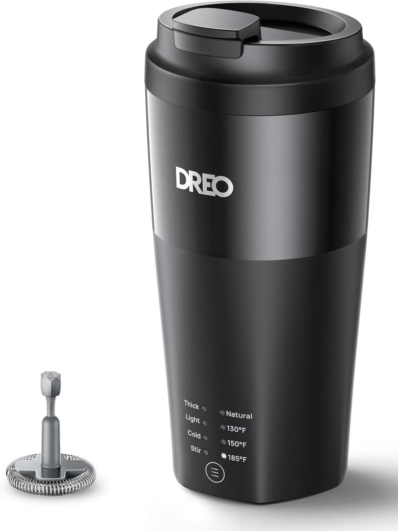 Dreo Milk Frother, 4-in-1 Electric Frother for Coffee, Hot and Cold Foam Maker for Cappuccino, Flat-white, Latte with Plant-based and Dairy Milk, Multi-stage, Easy to Clean, Temperature Control, Black