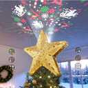 DG-Direct Christmas Tree Topper Lighted Star with 6 Projected Patterns,3D Hollow Sparkling Star Christmas Tree Topper with Rotating Magic Projector for Christmas Tree Ornament (Glitter Gold 6)