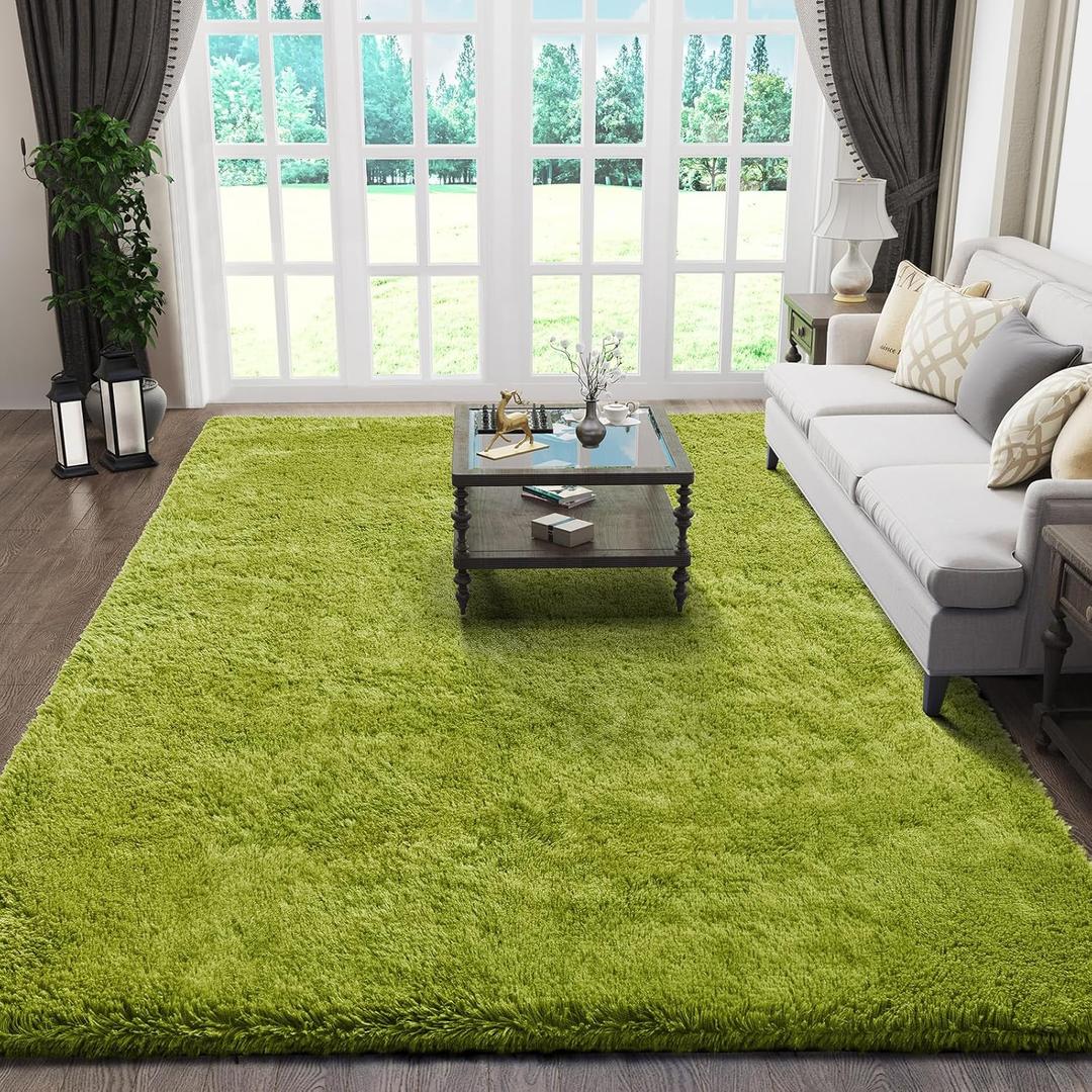 Ophanie Green Rugs for Living Room 5x8, Grass Shag Fluffy Large Fuzzy Plush Soft Carpets, Floor Shaggy Area Rugs for Bedroom, Carpet for Kids Boys Girls Dorm Nursery Home Decor Aesthetic (5x8 Feet, 7- Green)