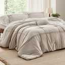 Bedsure Twin Comforter Set - 3 Pieces Grid Pleat Bed Set, Beige Boho Bedding for All Season, 1 Soft Comforter, 1 Pillowcase, 1 Decorative Pillow