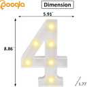 Pooqla Decorative LED Light Up Number Letters, White Plastic Marquee Lights Sign Party Wedding Decor, Battery Operated (4)