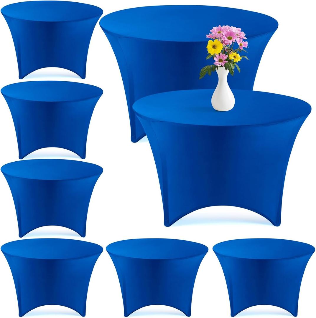 Preboun 8 Pack 72 Inch/ 6 FT Spandex Round Tablecloth Fitted Stretch Tablecloth Elastic Table Cover for Wedding Party Restaurant Banquet Cocktail and Halloween (Royal Blue)
