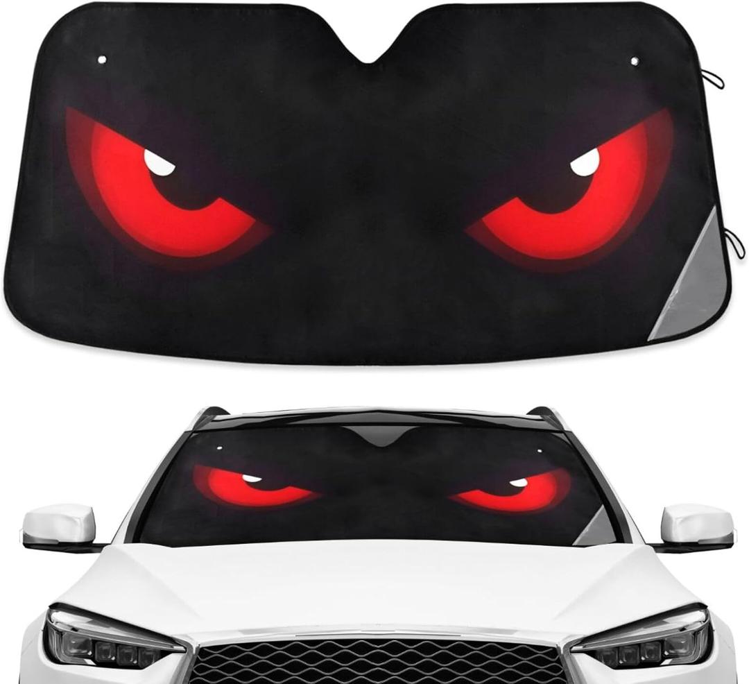 Evil Red Eyes Black Windshield Sunshade Car Sun Shade Front Window Shade for Truck SUV Blocks UV Rays Sun Reflector Visor Protector Accordion Folding