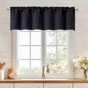 OWENIE Black Valances for Windows, Small Blackout Curtains for Kitchen Bedroom Living Room, Rod Pocket Privacy Modern Solid Short Window Treatment Valance Bathroom Panels, 60" Wx14 L,1 Piece