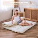 MAXYOYO Japanese Floor Mattress Futon Mattress, Thicken Sleeping Pad Foldable Roll Up Floor Futon for Adults Tatami Mat Dormitory Couch Lounger, Off White, Twin Size
