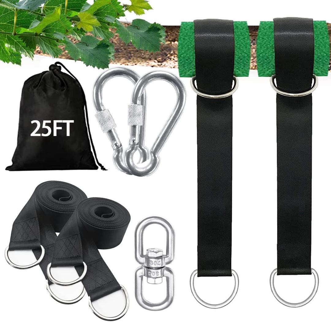 Tree Swing Straps Hanging Kit 25FT, Extra Long Tree Swing Straps Holds 5500 lbs with Lock Carabiners & Tree Protectors, Safer for All Swing & Hammock (25FT)