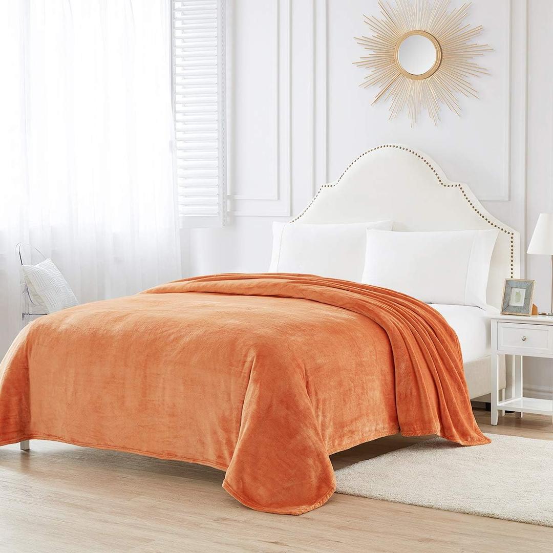 BOURINA Fleece Blanket Flannel Throw Blanket (Orange,Throw Size) Lightweight Cozy Microfiber Blanket for Sofa, Couch, Bed, Camping, Travel, 50x60 inches
