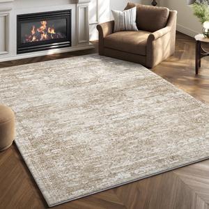 Area Rug 4x6 Washable Rug/Machine Washable Beige Vintage Traditional Floor Cover Foldable Thin Retro Style Indoor Distressed Non-Slip Carpet Bedroom Living Room Dressing Table