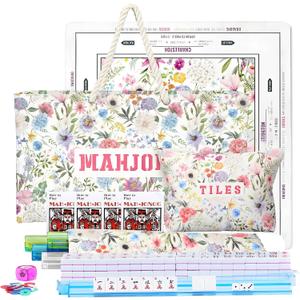 American Mahjong Set with 3-Piece Floral Mahjong Bag Set, 17.3in