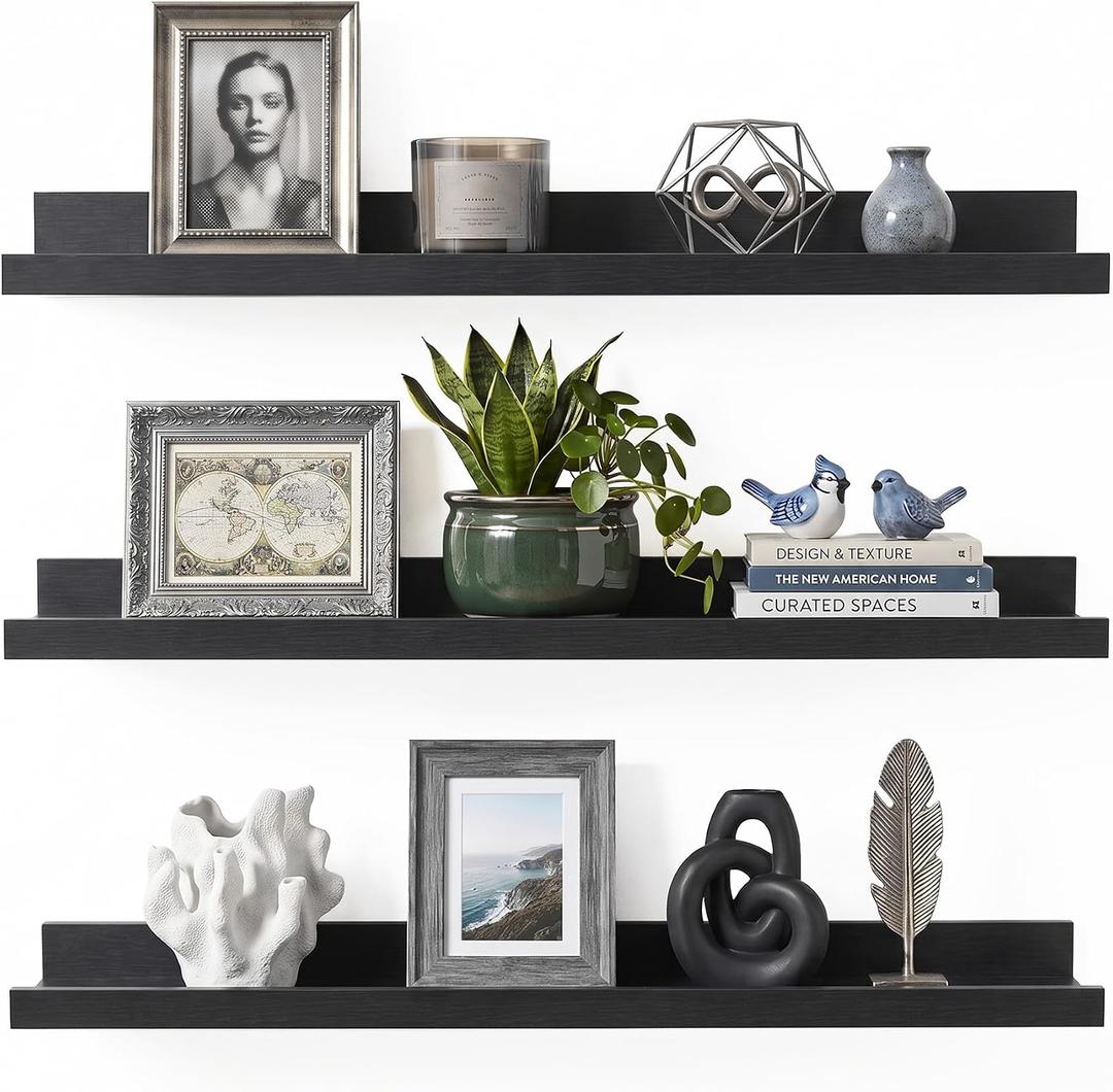upsimples 23.6'' Long Floating Shelves for Wall Decor and Storage, Black, 23.6in
