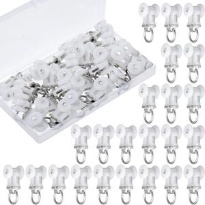 Barydat Curtain Track Roller Hooks Rail Pulleys Runners Plastic Ceiling Gliders Window Rod Dual Wheel Roller Carriers Mounted Curtain Track for Window Rail Rod Room Dividers (60 Pcs)