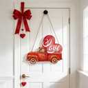 6 x Valentines Day Decorations, Valentines Day Red Truck Door Decor, Wooden Door Hanging Sign, Valentines Day Door Hanger Farmhouse Front Door Decorations for Home Porch, Wall, Outdoor
